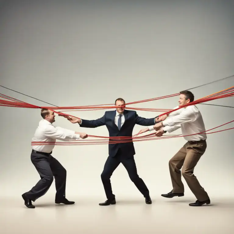Visual representation of "play A off against B" - To cause two or more parties to be in conflict or compete with each other, often for one's own advantage.