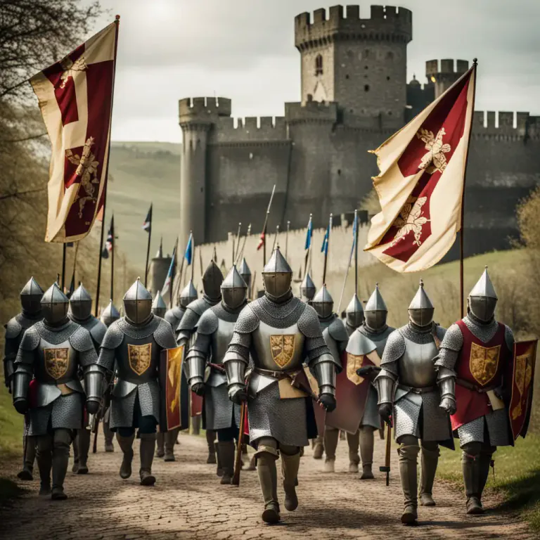 Visual representation of "chivalry" - A group of knights or men behaving as knights