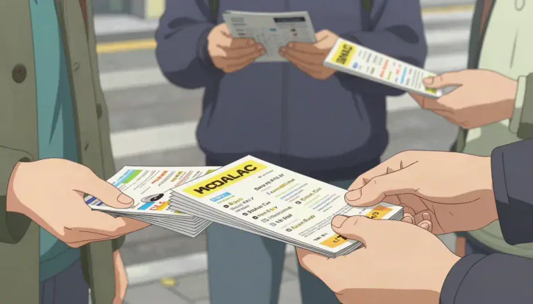 Visual representation of "handbill" - A small printed advertisement or other notice distributed by hand