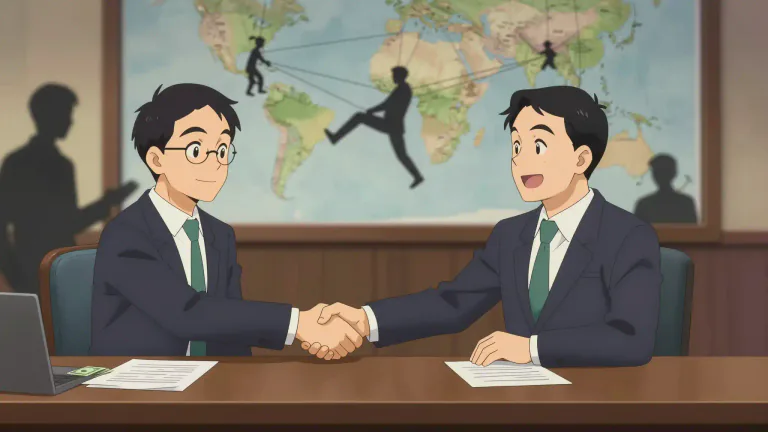 Visual representation of "collusive" - Involving a secret agreement between parties, often for a dishonest purpose.
