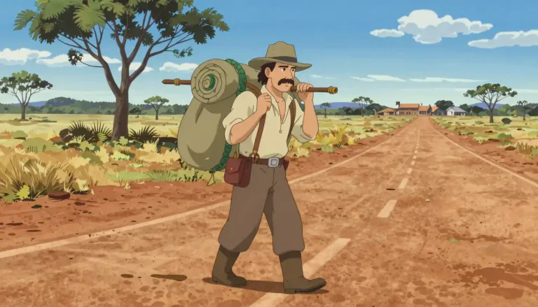 Visual representation of "swagman" - In Australian history, a man who travelled by foot from place to place looking for work, carrying his belongings in a bundle called a 'swag'.