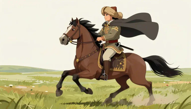 Visual representation of "cossack" - A member of a group of predominantly East Slavic-speaking people known for their traditional military and horseback riding skills.