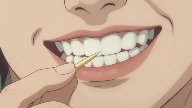 Visual representation of "toothpick" - A small, thin, pointed piece of wood or plastic used to remove food stuck between the teeth.