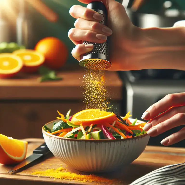 Visual representation of "zest" - To remove small pieces from the skin of a citrus fruit.
