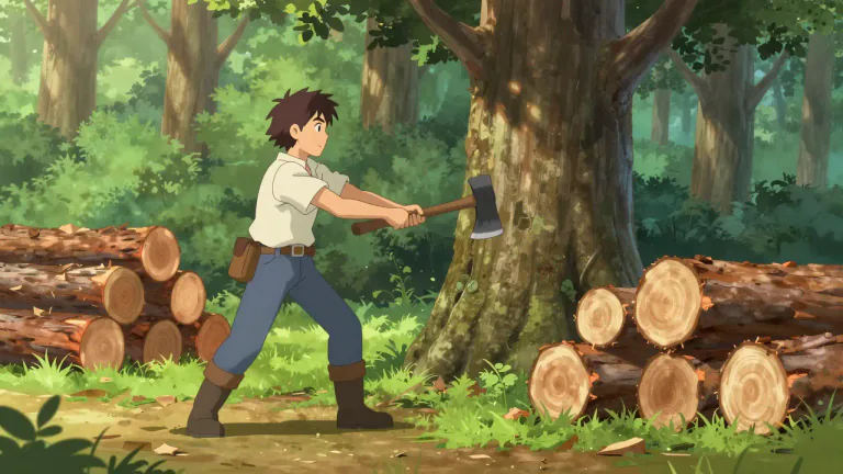 Visual representation of "woodman" - A person who cuts down trees and prepares the wood for use.