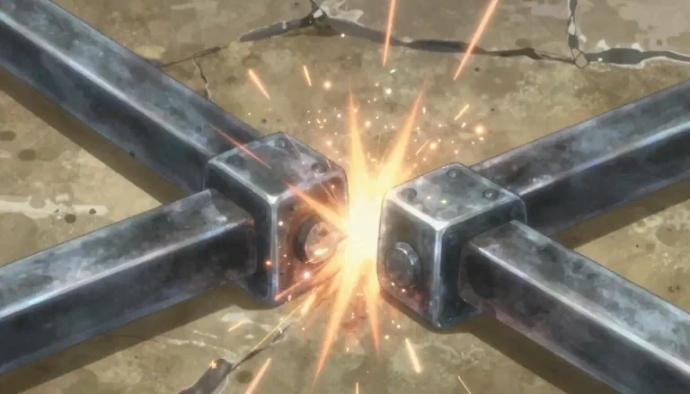 Visual representation of "clank" - A loud and harsh sound, usually made by metal objects striking together or against something hard.