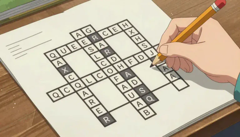 Visual representation of "crossword" - A puzzle game where you fill in blank squares with words which intersect with other words based on clues given for each word.