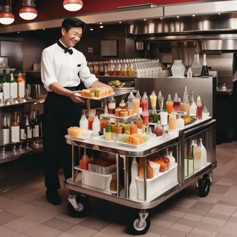 Visual representation of "trolley" - A small table on wheels, used for serving drinks or food