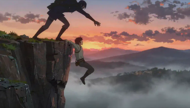 Visual representation of "cliffhanger" - A situation in a story or show that is exciting because you are left wondering what will happen next.