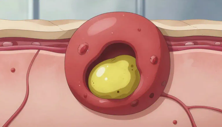 Visual representation of "abscess" - A swollen area within body tissue, filled with pus.