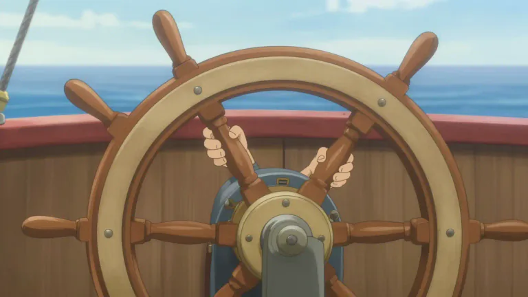 Visual representation of "helm" - Steering device for a vessel or vehicle