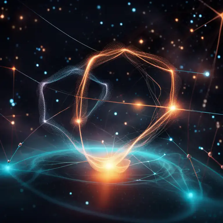 Visual representation of "entangle" - In physics, an interaction between particles such that the state of each particle cannot be described independently