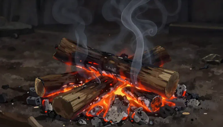 Visual representation of "smoulder" - To burn slowly with smoke but without flames