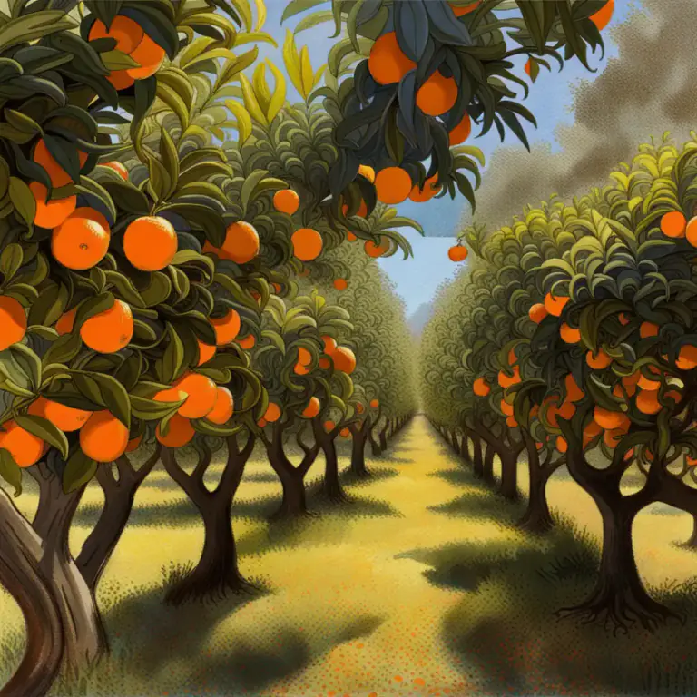 Visual representation of "grove" - A small orchard or stand of fruit-bearing trees, especially citrus trees.
