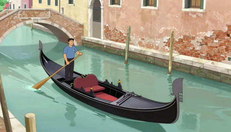 Visual representation of "gondola" - A long, narrow boat with a flat bottom, used in Venice, Italy, for traveling through canals.