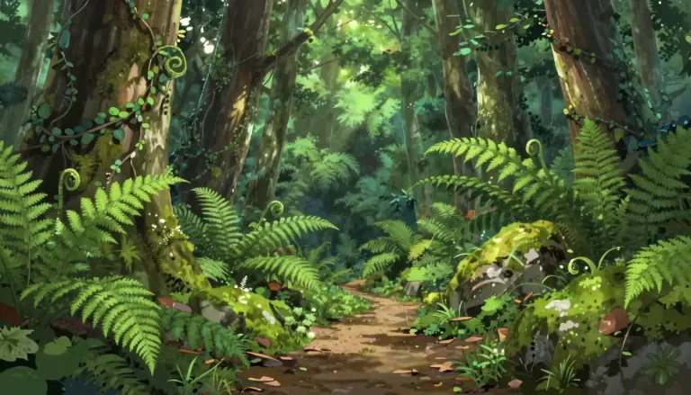Visual representation of "ferny" - Covered in, consisting of, or resembling ferns.