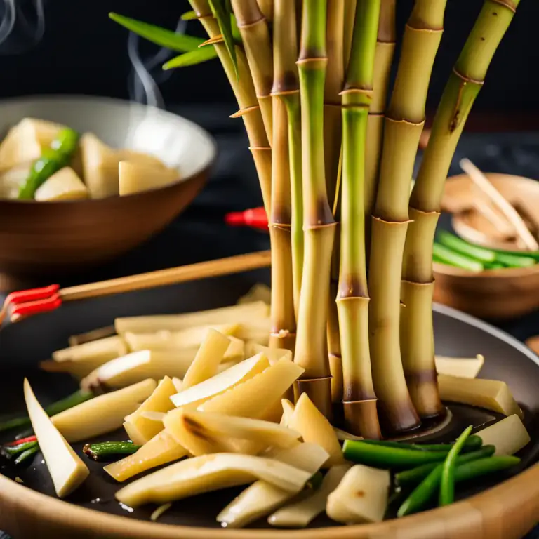 Visual representation of "bamboo" - The shoots of the bamboo plant used as food, especially in Asian cuisine.