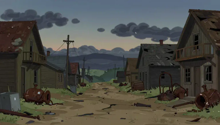 Visual representation of "desolate" - A place that is empty and not cared for, often lonely and sad.