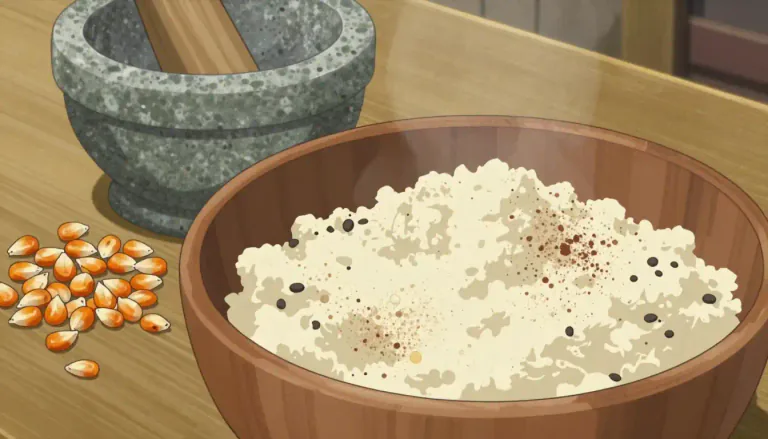 Visual representation of "pinole" - A traditional food made from ground maize, typically mixed with other ingredients and used in various recipes.