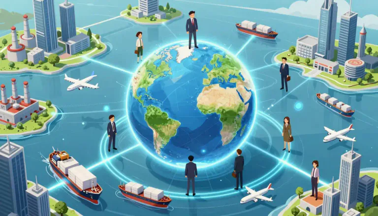 Visual representation of "globalization" - The process by which businesses or organizations develop international influence or operate on an international level.