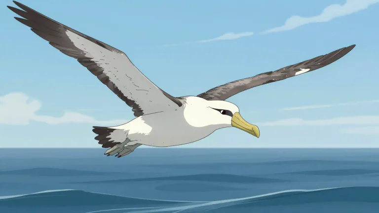 Visual representation of "albatross" - A very large oceanic bird related to the shearwaters, with long narrow wings.
