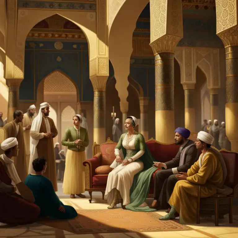 Visual representation of "sultana" - The wife or widow of a sultan.