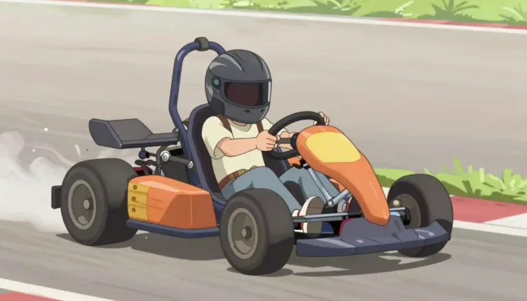 Visual representation of "kart" - A small motor vehicle with four wheels that people drive for fun, often in races.