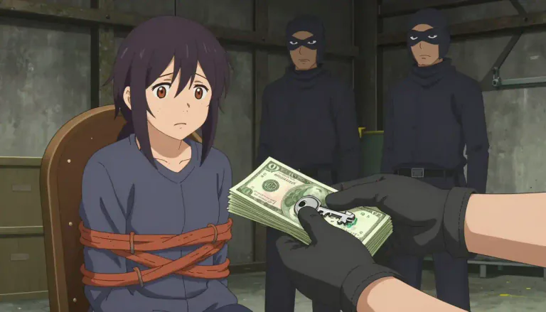Visual representation of "ransom" - Money that is paid in order to free someone who has been captured or kidnapped