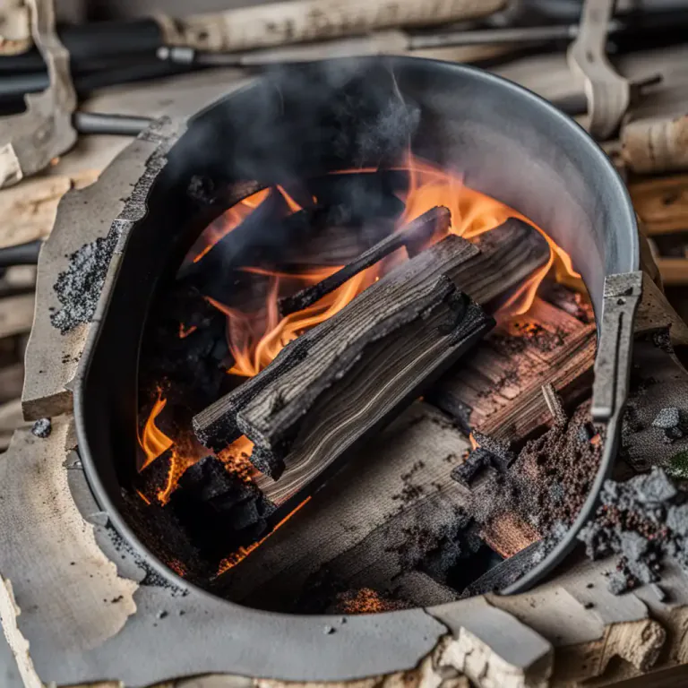 Visual representation of "char" - A black substance made by burning wood or other material.