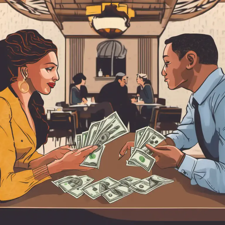 Visual representation of "go half and half" - To share equally, especially in terms of cost