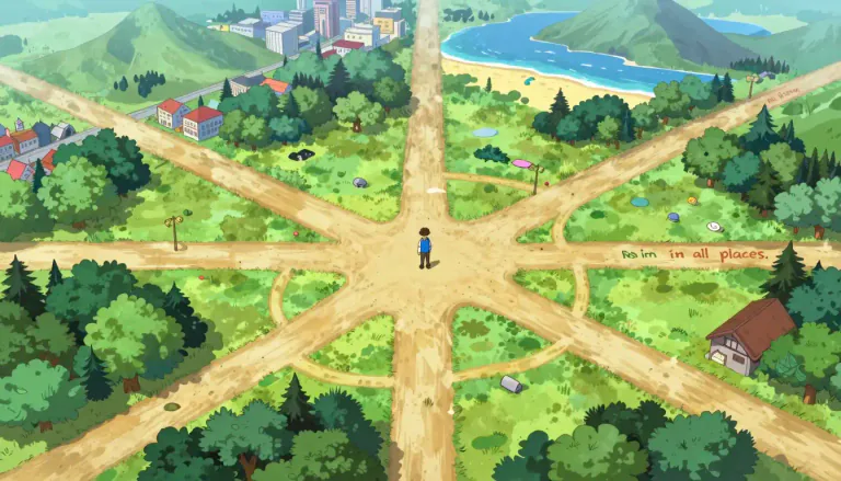 Visual representation of "everywhere" - In or to all places or directions.