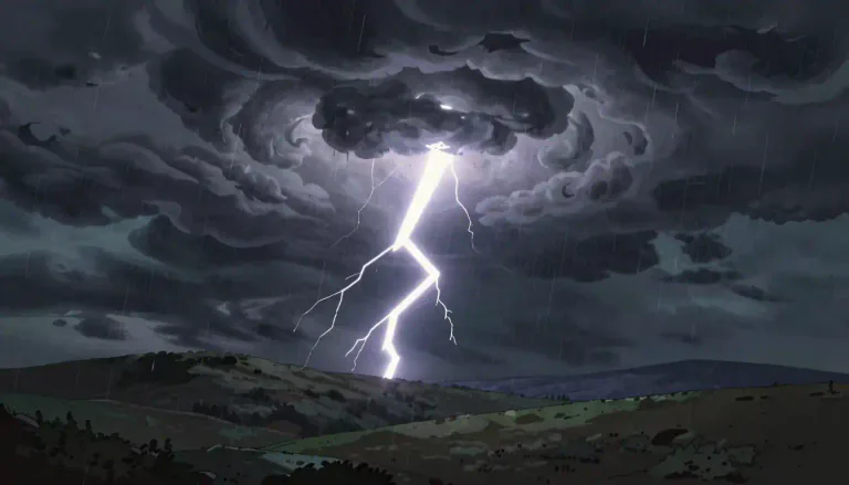 Visual representation of "lightning" - A bright flash of electricity produced by a thunderstorm