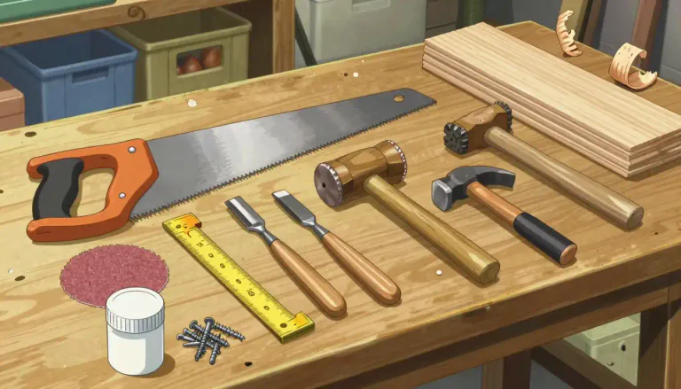 Visual representation of "woodcraft" - A collection of tools and materials used in woodworking.