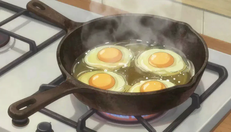 Visual representation of "skillet" - A pan with small sides and a long handle, often used for frying food.
