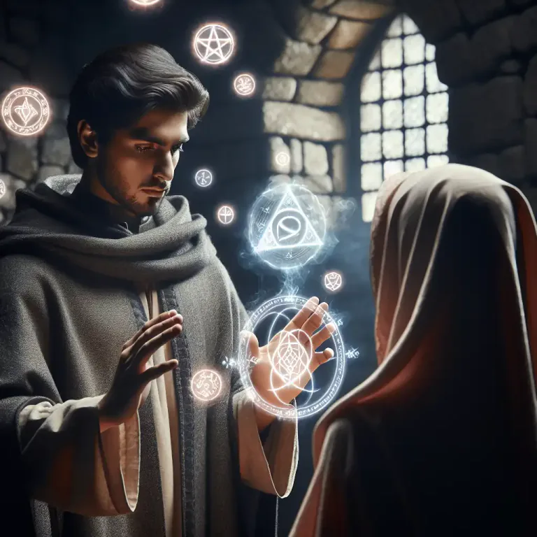 Visual representation of "incantation" - The use of spoken or sung spells as part of a ritual magic or spellcasting.