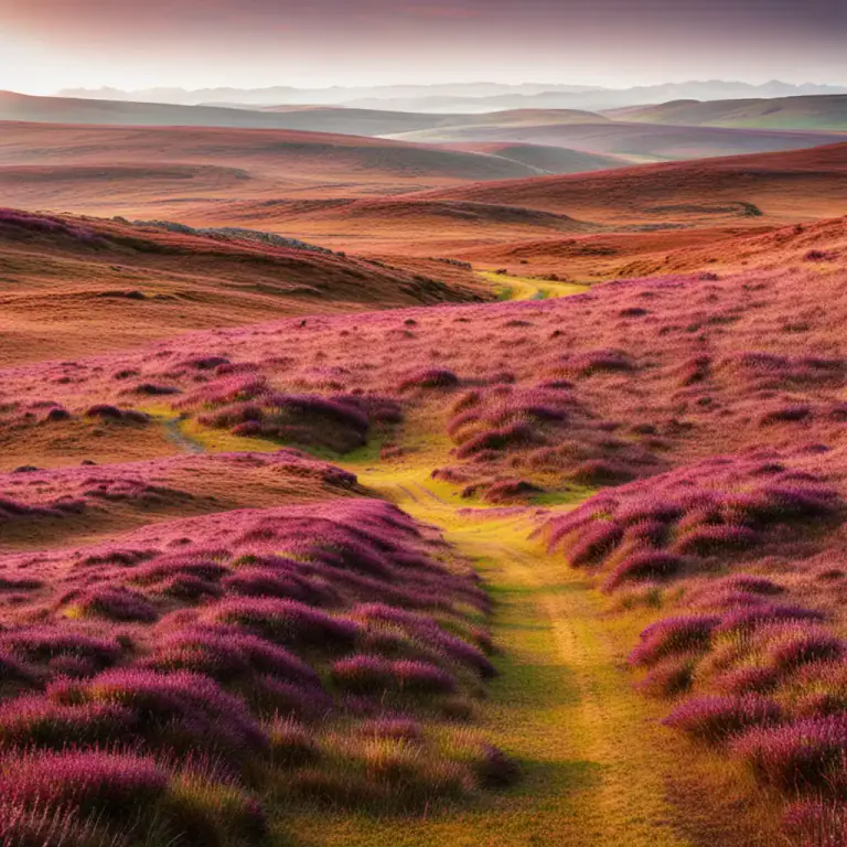 Visual representation of "ling" - A type of grass that is commonly found on moors (open areas of land with rough grass, bracken, heather, and few trees), also known as heather.
