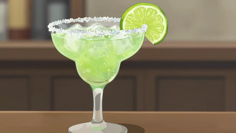 Visual representation of "margarita" - A cocktail made with tequila, lime juice, and triple sec that is often served with salt on the rim of the glass.