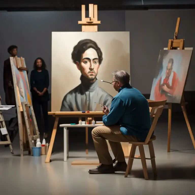 Visual representation of "sit for" - To pose for a portrait or photograph.