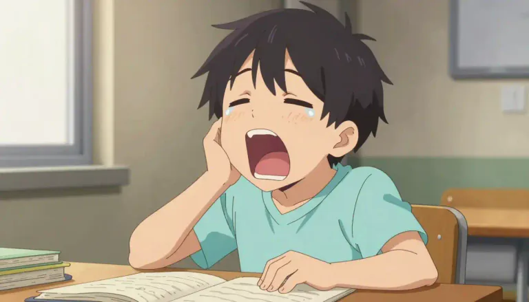 Visual representation of "yawn" - To open your mouth wide and take a deep breath usually because you are tired or bored
