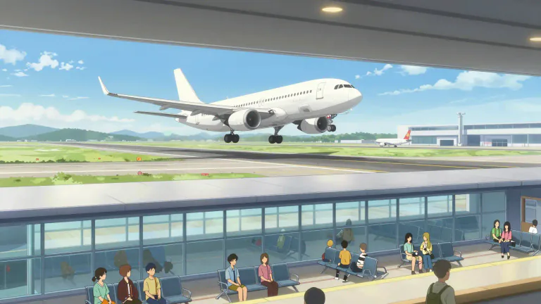 Visual representation of "airport" - A place where airplanes take off and land, with buildings for passengers to wait in.