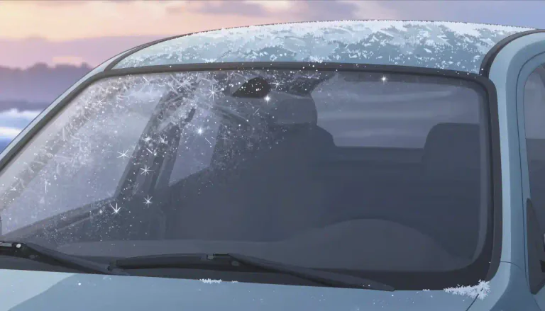 Visual representation of "frost" - A thin layer of ice on a solid surface, which forms from water vapor in an above freezing atmosphere coming in contact with a solid surface whose temperature is below freezing.