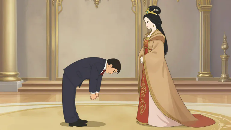 Visual representation of "bow" - To bend your body forward in respect or greeting