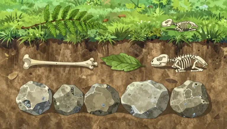 Visual representation of "fossilization" - The process where animal or plant remains turn to stone over many years.