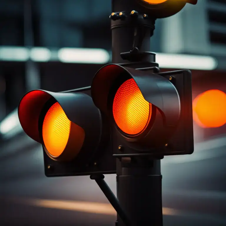 Visual representation of "amber" - The amber light in a traffic signal to indicate readiness to stop.
