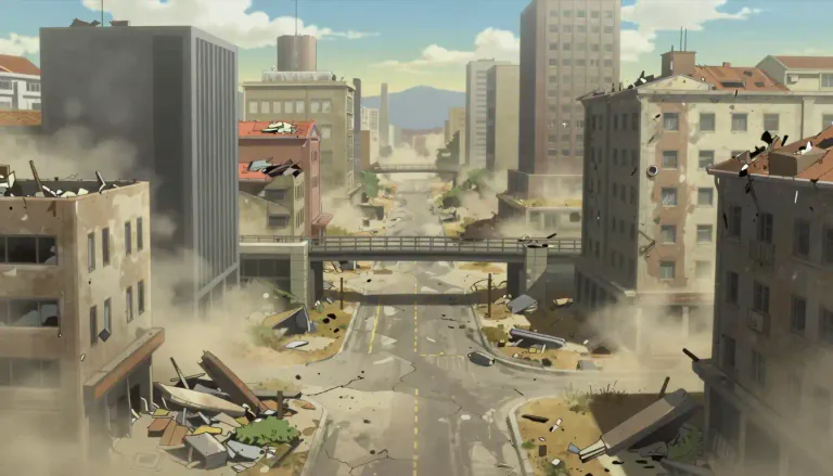 Visual representation of "wasteland" - A place that is not used, empty and neglected, usually due to disaster or neglect.