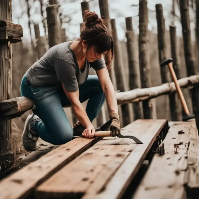 Visual representation of "nail down" - To make something stay in place by using nails