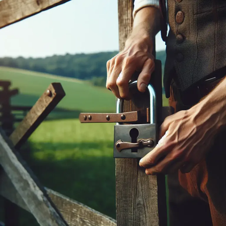 Visual representation of "hasp" - To secure something (like a door or lid) with a hasp.