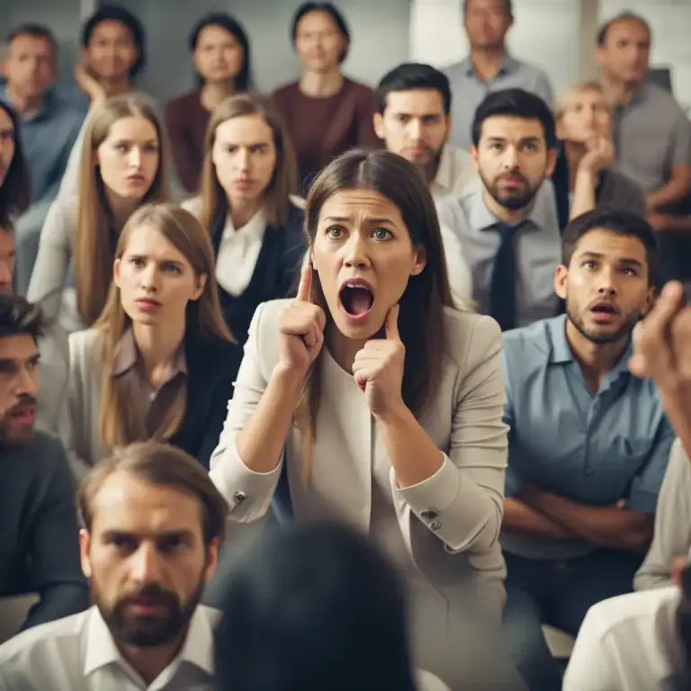 Visual representation of "mouth off" - To express opinions or complaints in a loud, annoying way.