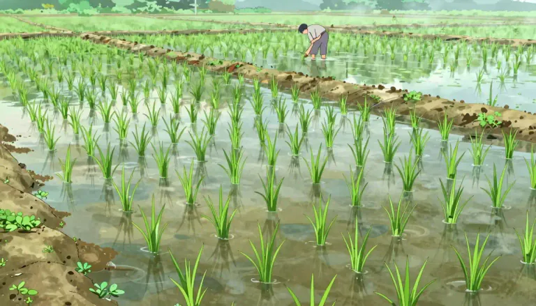 Visual representation of "paddy" - A field where rice is grown.