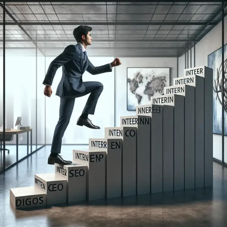 Visual representation of "climb" - To move up within a social or professional hierarchy